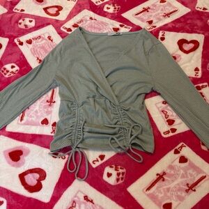 Fashion Nova Ruched Wrap Blouse - Gray